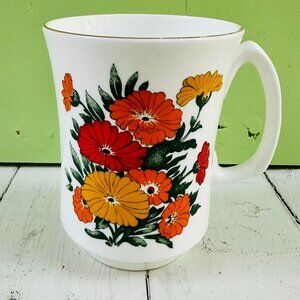 Vintage Crown Sterling Coffee Mug, Buckingham Asters, Red Orange Yellow Floral